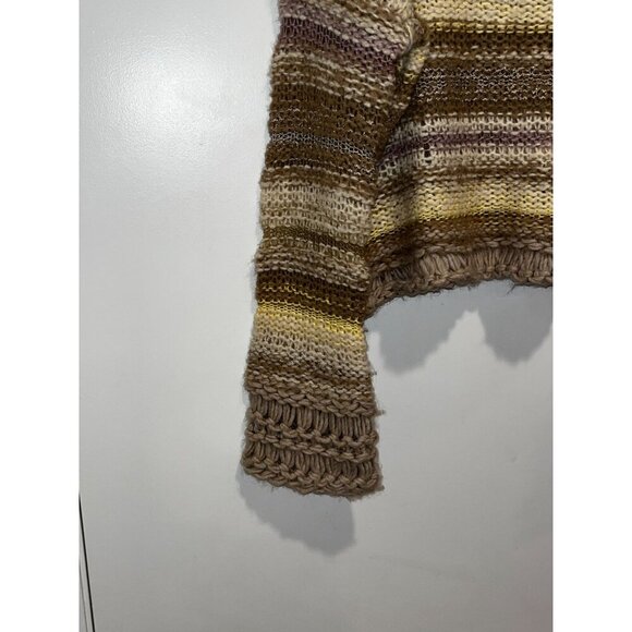 Free People Limbo Knit Crop Alpaca Blend Boho Stripe Multi Brown Women's Size M - Picture 4 of 9